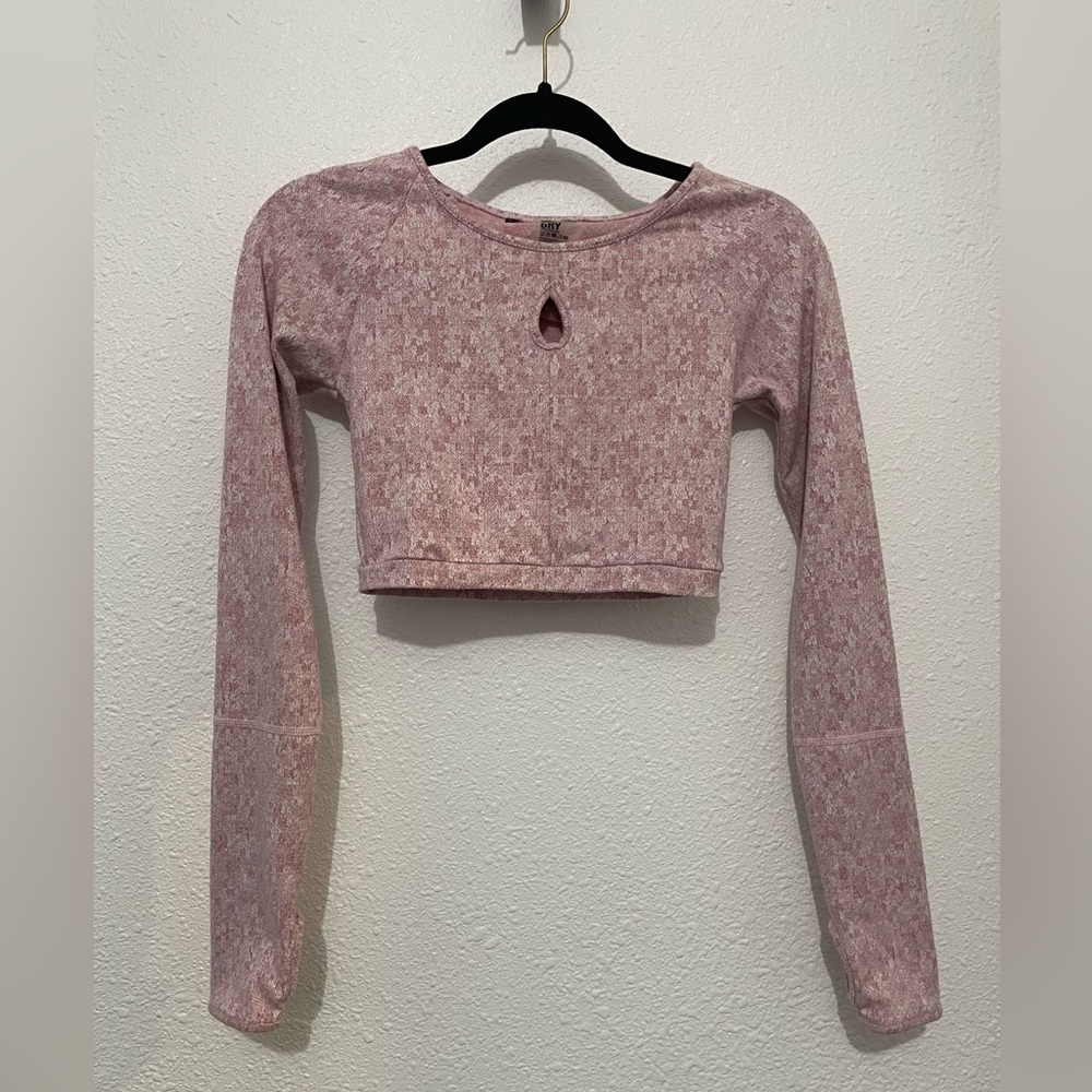 Gymshark Fleur Jacquard Texture Crop Top Long Sleeves Thumbholes Women XS Pink